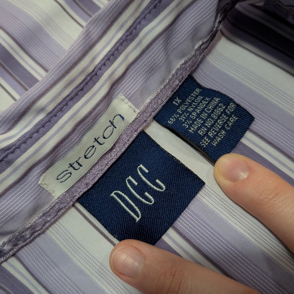 DCC Stretch Women's Striped Purple Button Down Shirt (1X) - Picture 5 of 12